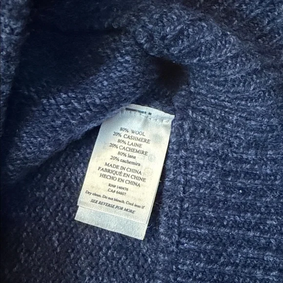 Faherty Wool & Cashmere Popover Hoodie Navy Hooded Sweater Size Medium - Picture 4 of 5